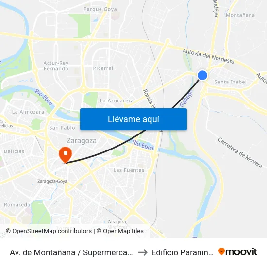 Av. de Montañana / Supermercado to Edificio Paraninfo map