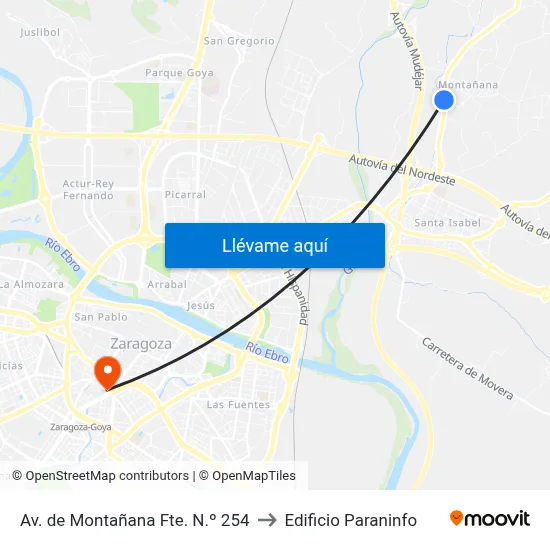 Av. de Montañana Fte. N.º 254 to Edificio Paraninfo map