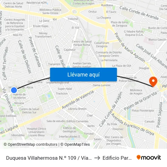 Duquesa Villahermosa N.º 109 / Vía Univérsitas to Edificio Paraninfo map