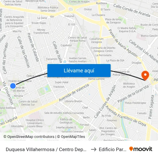 Duquesa Villahermosa / Centro Deportivo Municipal to Edificio Paraninfo map