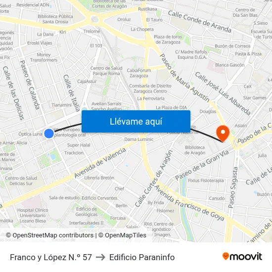 Franco y López N.º 57 to Edificio Paraninfo map