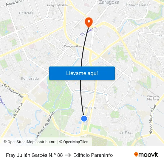 Fray Julián Garcés N.º 88 to Edificio Paraninfo map