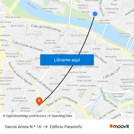 García Arista N.º 16 to Edificio Paraninfo map