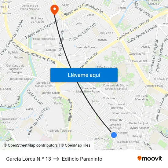 García Lorca N.º 13 to Edificio Paraninfo map