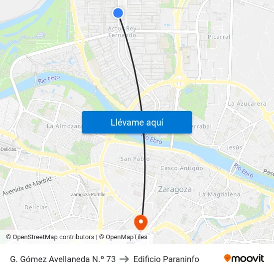 G. Gómez Avellaneda N.º 73 to Edificio Paraninfo map