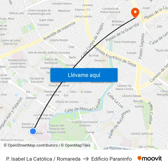 P. Isabel La Católica / Romareda to Edificio Paraninfo map