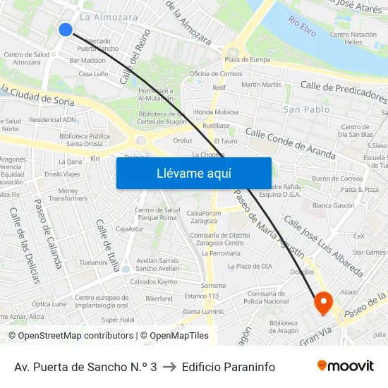 Av. Puerta de Sancho N.º 3 to Edificio Paraninfo map