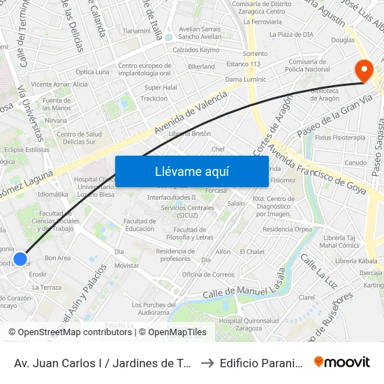 Av. Juan Carlos I / Jardines de Taifá to Edificio Paraninfo map