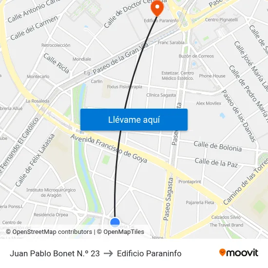 Juan Pablo Bonet N.º 23 to Edificio Paraninfo map