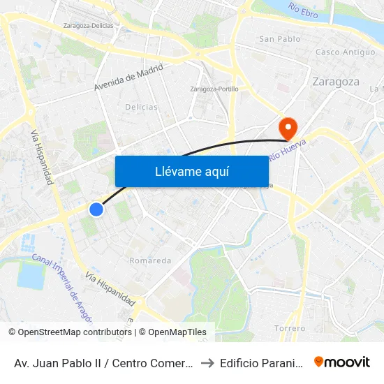 Av. Juan Pablo II / Centro Comercial to Edificio Paraninfo map