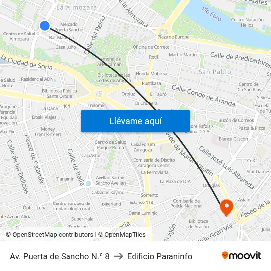 Av. Puerta de Sancho N.º 8 to Edificio Paraninfo map