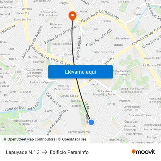 Lapuyade N.º 3 to Edificio Paraninfo map