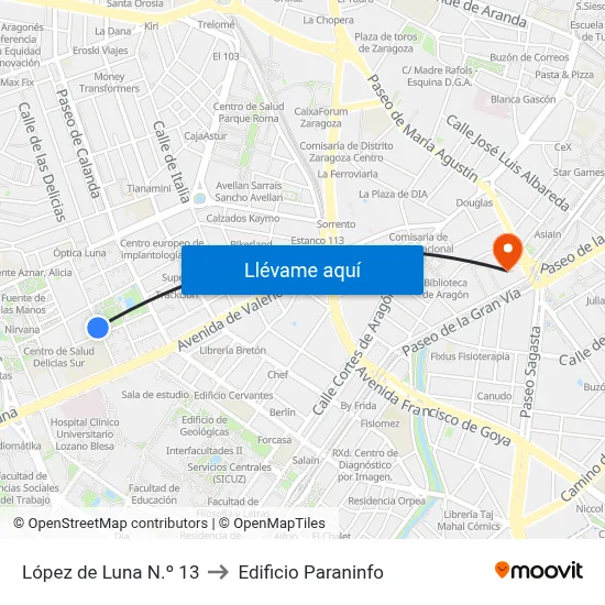 López de Luna N.º 13 to Edificio Paraninfo map