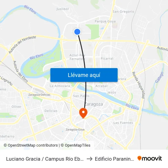 Luciano Gracia / Campus Río Ebro to Edificio Paraninfo map