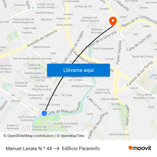 Manuel Lasala N.º 44 to Edificio Paraninfo map