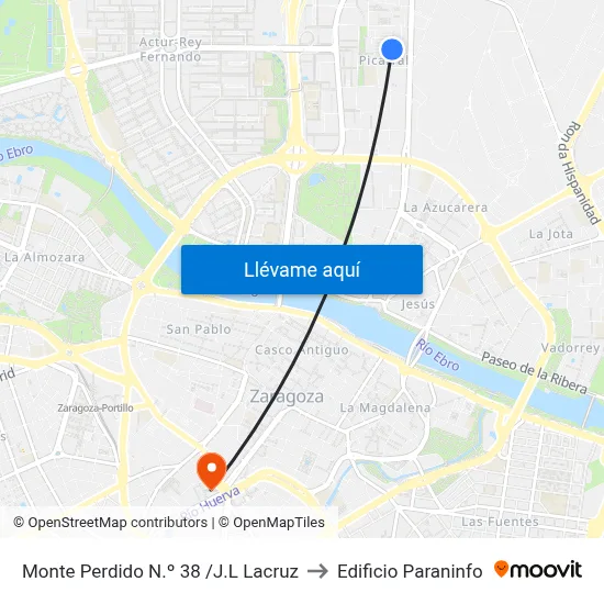 Monte Perdido N.º 38 /J.L Lacruz to Edificio Paraninfo map