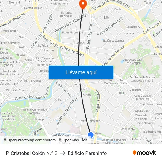 P. Cristobal Colón N.º 2 to Edificio Paraninfo map