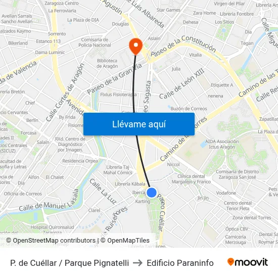 P. de Cuéllar / Parque Pignatelli to Edificio Paraninfo map