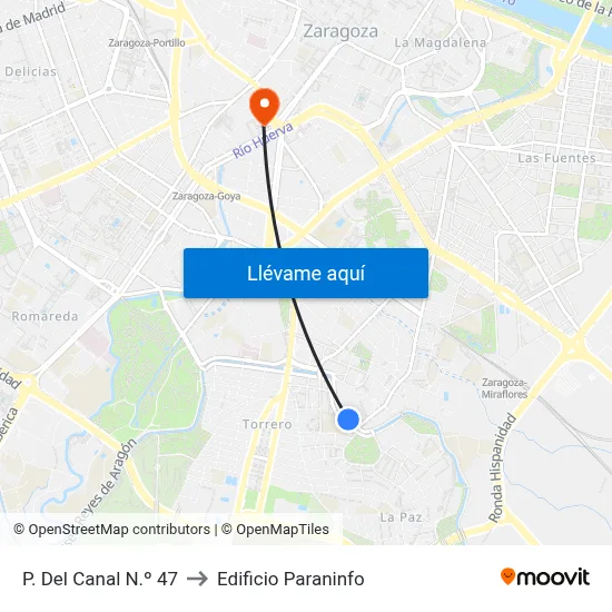 P. Del Canal N.º 47 to Edificio Paraninfo map