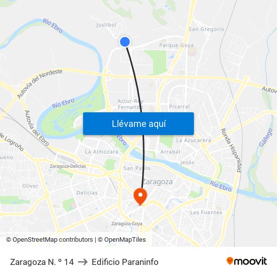 Zaragoza N. º 14 to Edificio Paraninfo map