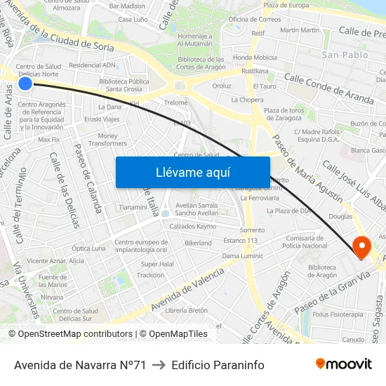 Avenida de Navarra Nº71 to Edificio Paraninfo map