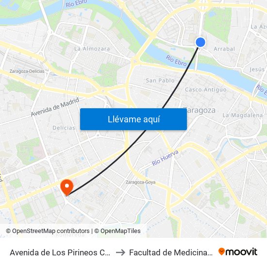 Avenida de Los Pirineos Con Tv Aragón to Facultad de Medicina - Edificio B map