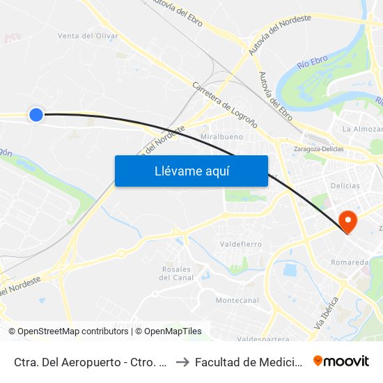 Ctra. Del Aeropuerto - Ctro. Exámenes Tráfico to Facultad de Medicina - Edificio B map