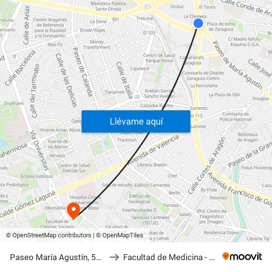 Paseo María Agustín, 59 / Averly to Facultad de Medicina - Edificio B map