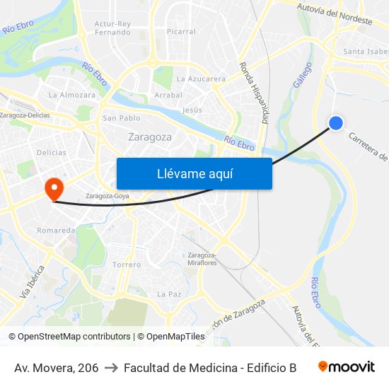 Av. Movera, 206 to Facultad de Medicina - Edificio B map