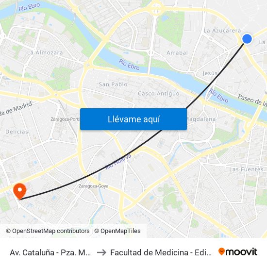 Av. Cataluña - Pza. Mozart to Facultad de Medicina - Edificio B map