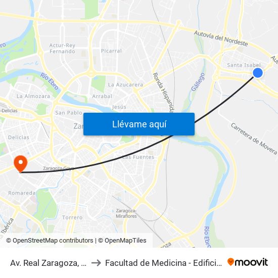 Av. Real Zaragoza, 65 to Facultad de Medicina - Edificio B map
