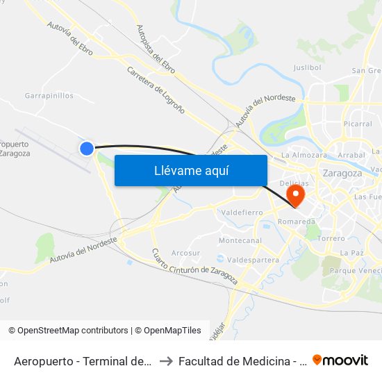 Aeropuerto - Terminal de Pasajeros to Facultad de Medicina - Edificio B map