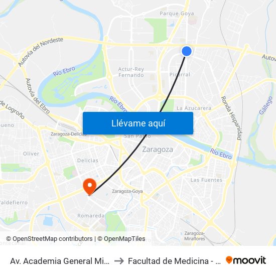 Av. Academia General Militar N. º 2 to Facultad de Medicina - Edificio B map