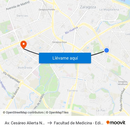 Av. Cesáreo Alierta N. º 55 to Facultad de Medicina - Edificio B map