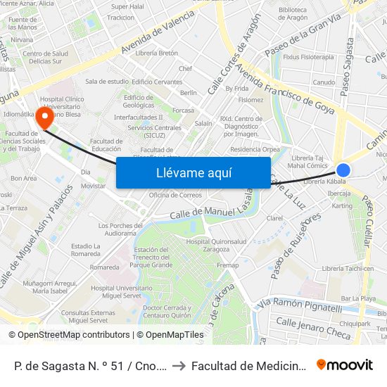 P. de Sagasta N. º 51 / Cno. de Las Torres to Facultad de Medicina - Edificio B map