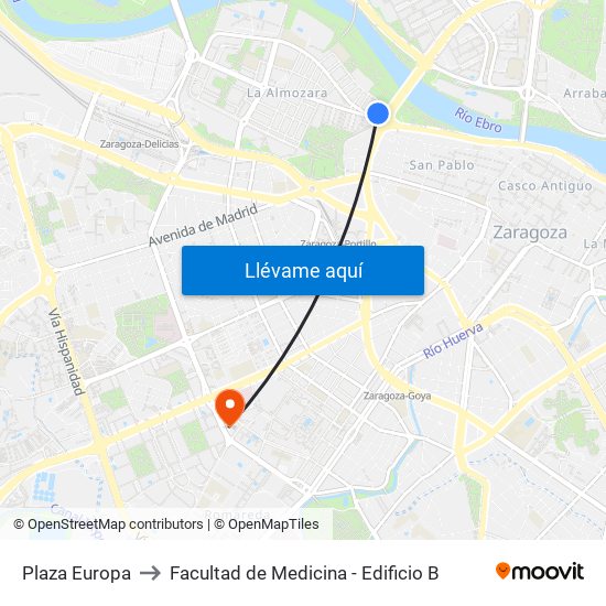 Plaza Europa to Facultad de Medicina - Edificio B map