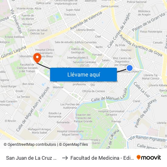 San Juan de La Cruz N. º 26 to Facultad de Medicina - Edificio B map