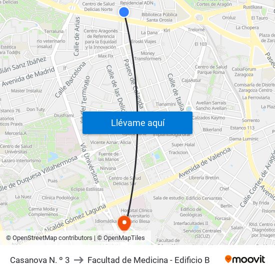 Casanova N. º 3 to Facultad de Medicina - Edificio B map