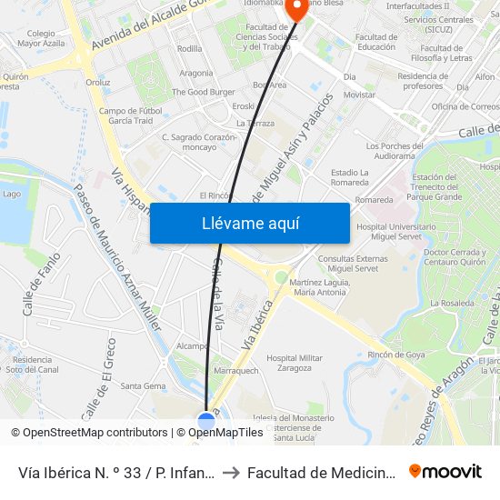 Vía Ibérica N. º 33 / P. Infantes de España to Facultad de Medicina - Edificio B map