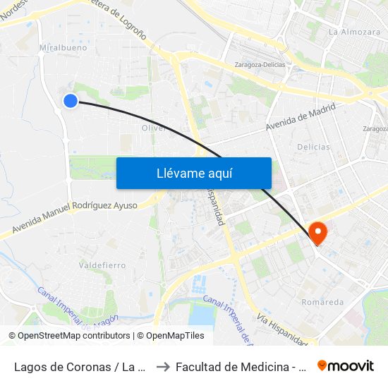 Lagos de Coronas / La Camisera to Facultad de Medicina - Edificio B map