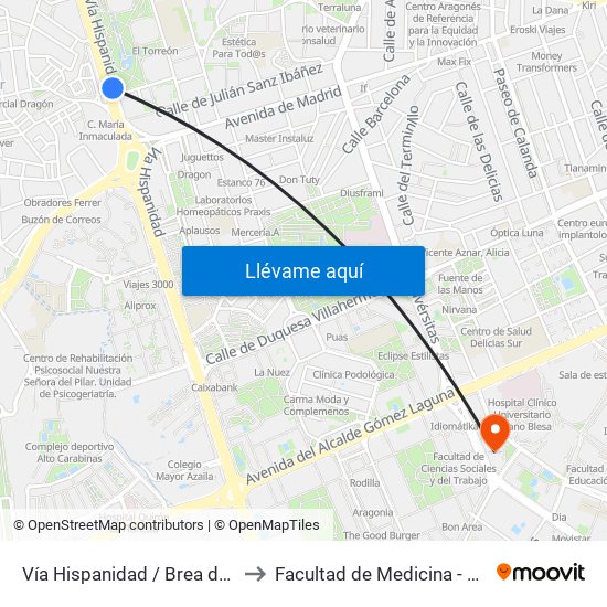Vía Hispanidad / Brea de Aragón to Facultad de Medicina - Edificio B map