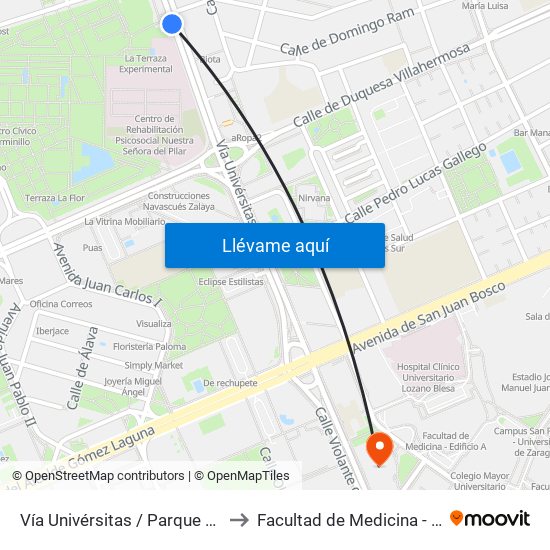 Vía Univérsitas / Parque de Delicias to Facultad de Medicina - Edificio B map