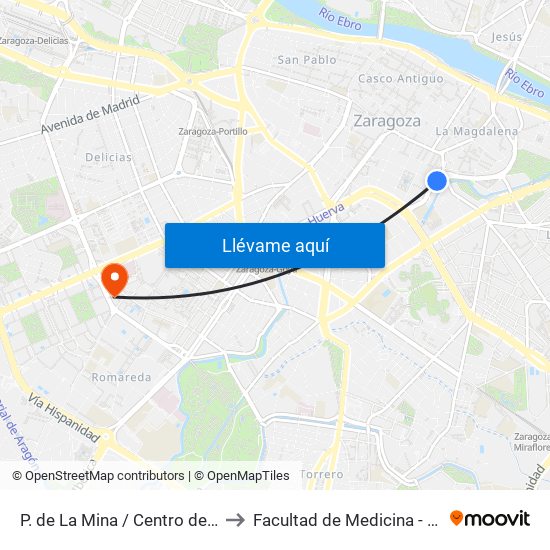 P. de La Mina / Centro de Mayores to Facultad de Medicina - Edificio B map