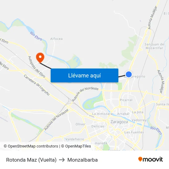 Rotonda Maz (Vuelta) to Monzalbarba map