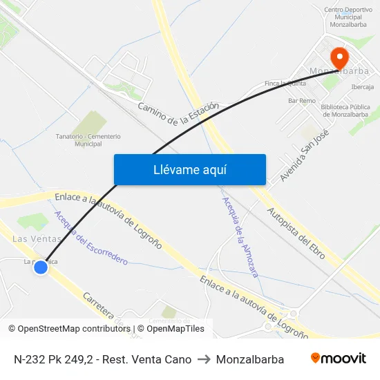 N-232 Pk 249,2 - Rest. Venta Cano to Monzalbarba map