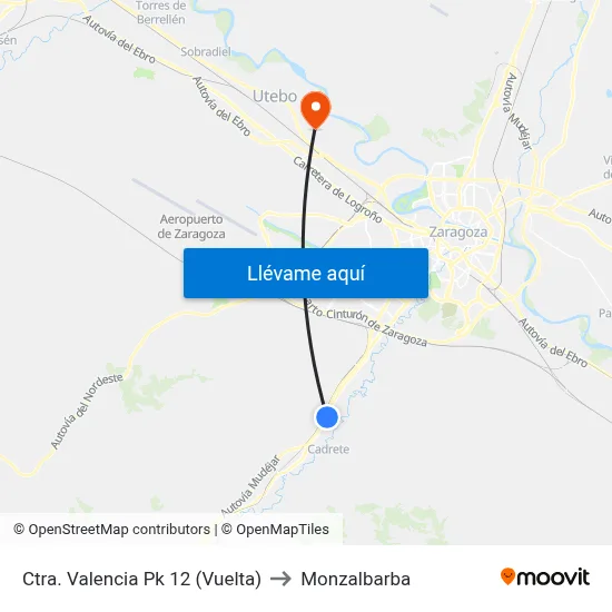 Ctra. Valencia Pk 12 (Vuelta) to Monzalbarba map