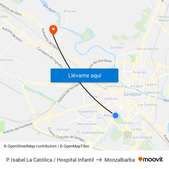 P. Isabel La Católica / Hospital Infantil to Monzalbarba map