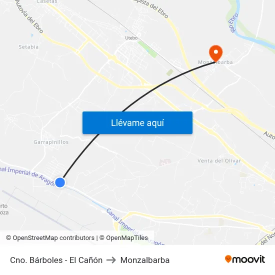 Cno. Bárboles - El Cañón to Monzalbarba map