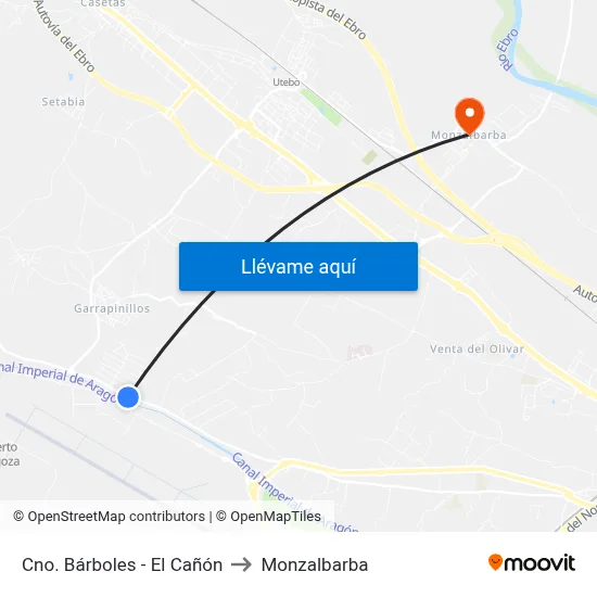 Cno. Bárboles - El Cañón to Monzalbarba map