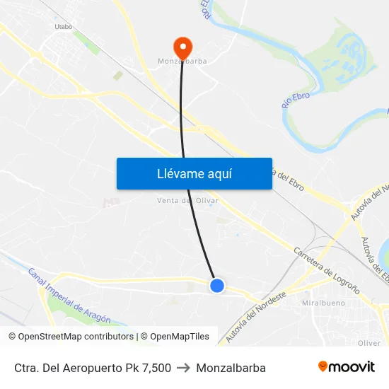 Ctra. Del Aeropuerto Pk 7,500 to Monzalbarba map